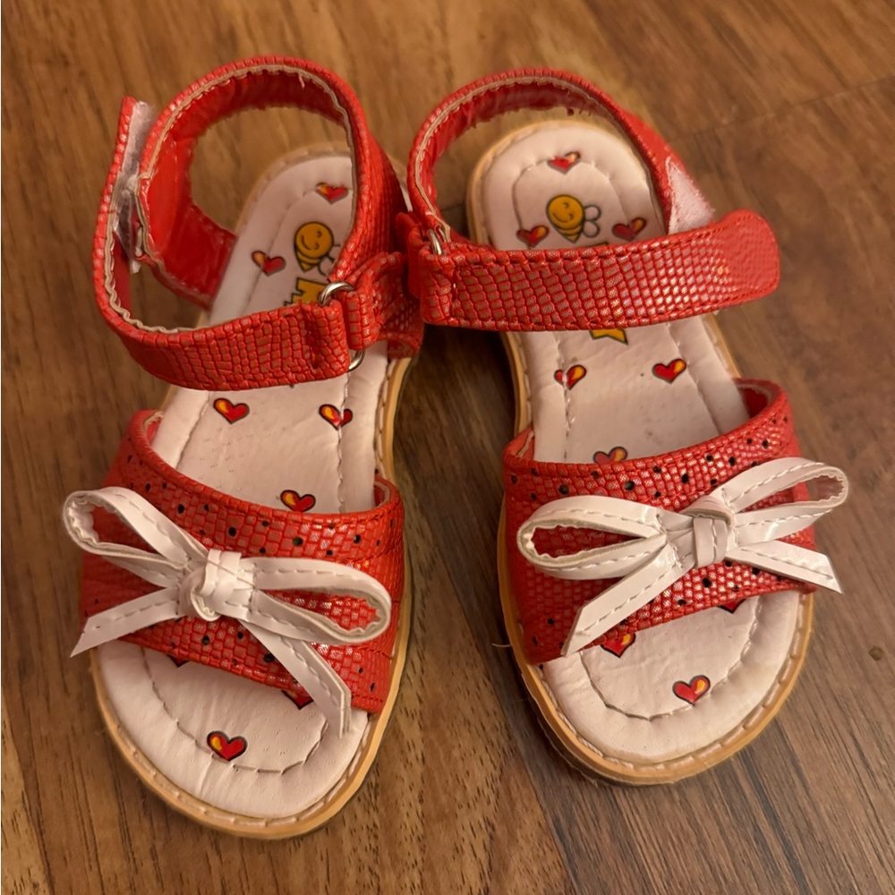 Bee Happy Toddler Sandals Size 7 - Cute Spring Summer Red White with Bow